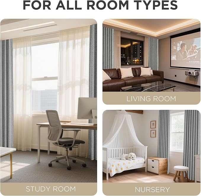 Joydeco Blackout Curtains for Bedroom - 100% Light Blocking 2 Panels Light Grey Drapes 42" W x 84" L, Thermal Insulated Room Darkening Curtains, Linen Textured for Living Room, Rod Pocket & Back Tabs