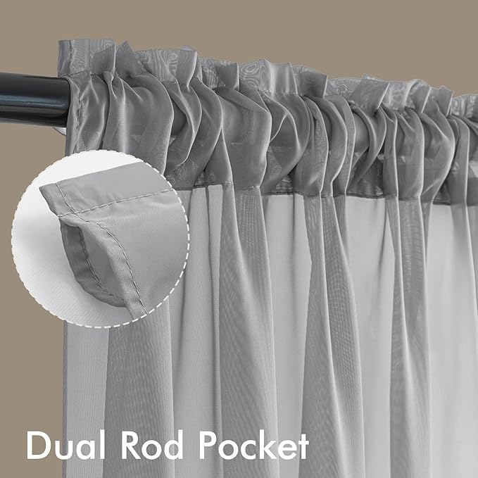 MIULEE Dark Grey Sheer Curtains 108 Inches Long, 4 Panels Set, Rod Pocket Light Filtering Window Drapes for Bedroom and Living Room, Elegant Airy Fabric, 42 x 108 Inches