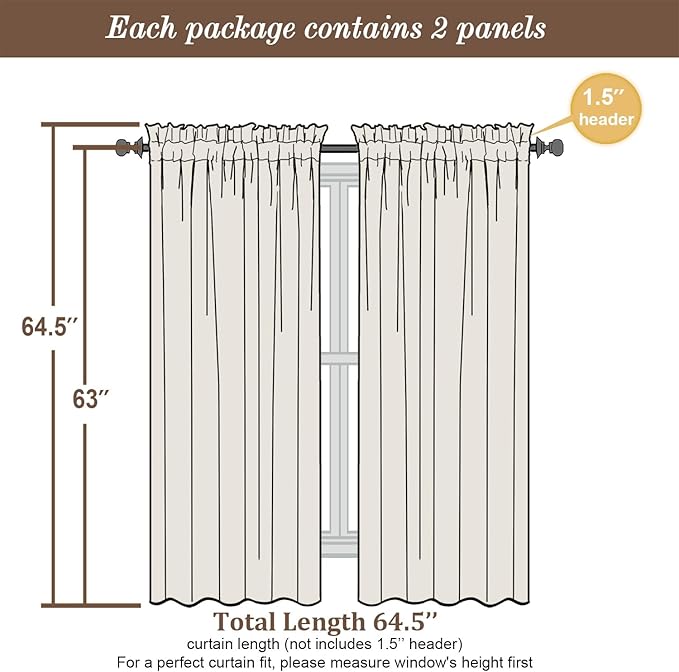Chyhomenyc Light Blue Sheer Curtains 63 Inch Length 2 Panels, Light Filtering Airy Rod Pocket Window Curtain Treatment Drapes for Bedroom Living, Each 42Wx63L Inches