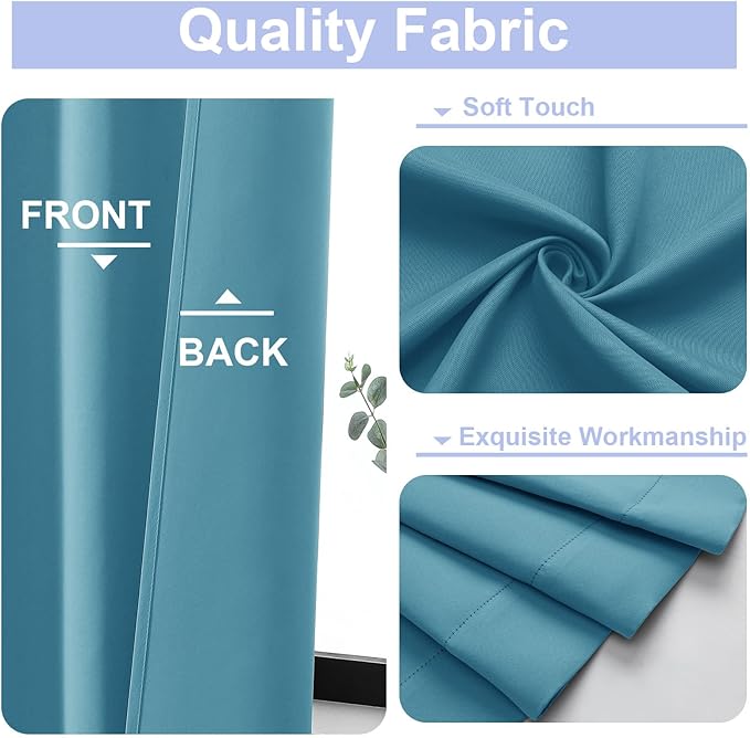 Simplebrand Ava Turquoise Blackout Curtains for Bedroom 63 Inch Length 2 Panels Set, Solid Thermal Insulated Energy Saving Rod Pocket Window Treatment Curtains Blackout Drapes, W40 x L63 Inch, Tur