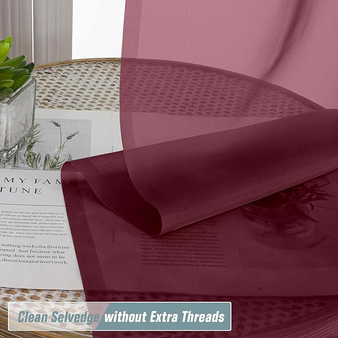 Extra Wide Sheer Curtains 84 Inches Long 2 Panels, Soft Airy Transparent Light Filtering Christmas Curtains for Sliding Glass Door, Top Dual Rod Pocket Design, Burgundy, 2x59Wx84L Inches