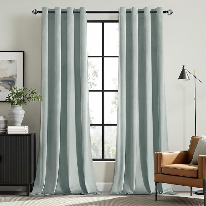MIULEE Velvet Curtains Misty Blue Elegant Grommet Thermal Insulated Soundproof Room Darkening Curtains/Drapes for Classical Living Room Bedroom Decor 52 x 90 Inch Set of 2