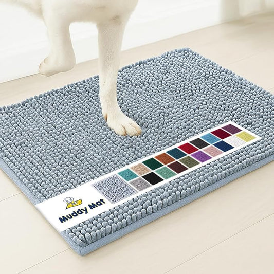 Muddy Mat® | Super Absorbent Door Mat Indoor, Microfiber Quick Dry Chenille Entryway Rug, Non-Slip Front Door Mat, Indoor Mats for Entryway, Machine Washable Pet Rug, Baby Blue 18"X28"