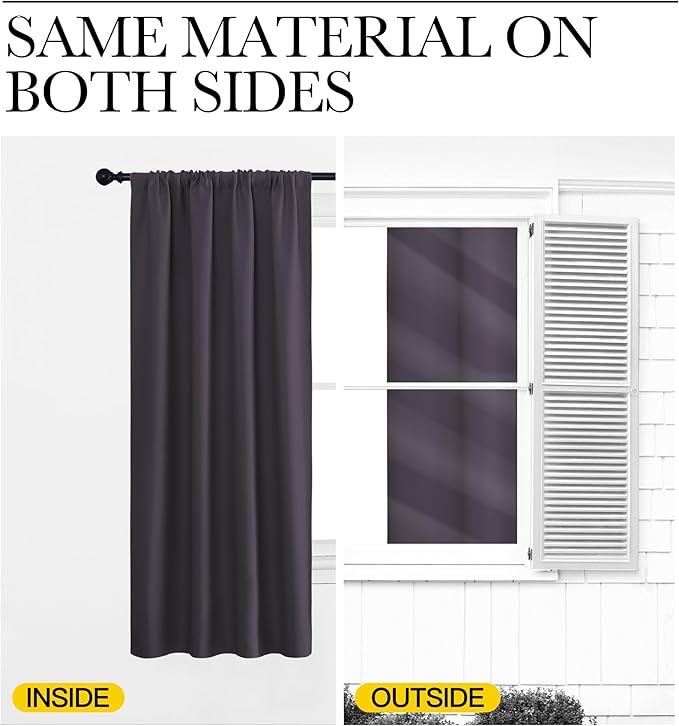NICETOWN Kitchen Curtains, Short Blackout Drapes, Greyish Purple, 42" Wide by 54" Long, 2 PCs, Thermal Insulated Blackout Curtain Panels for Kids Room, Play Room