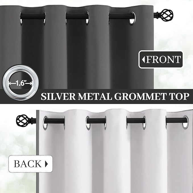 Yakamok Dove Grey 100% Blackout Curtains Grommet Window Treatments with 2 Thick Layers-Light Gray Room Darkening Thermal Insulated Drapes Set of 2 for Bedroom Living Room 52 Inches by 72 Inches length