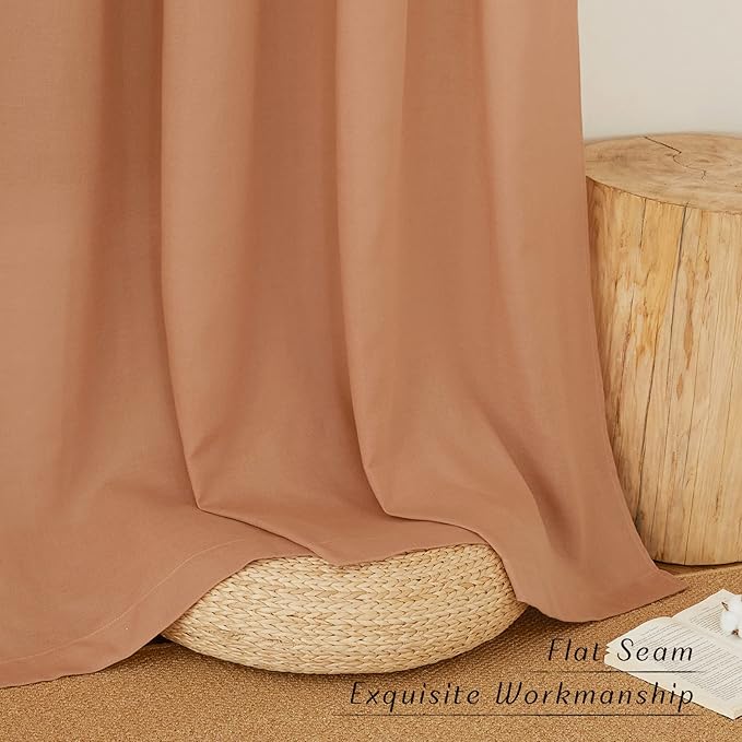 NICETOWN Linen Curtains for Windows 90 inch Long, Grommet Semi Sheer Vertical Drapes Privacy Added with Light Filtering for Doorway/Living Room, Burnt Orange, W42 x L90, 2 Pieces