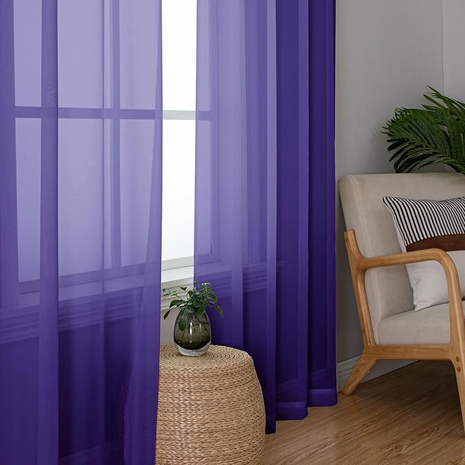 Simplebrand Purple Sheer Curtains 96 Inches Long, Light Filtering Rod Pocket Solid Color Window Sheer Curtain Panels, Elegant Curtains & Drapes for Living Room, Bedroom 2 Panels (Pink, 42" W x 96" L)