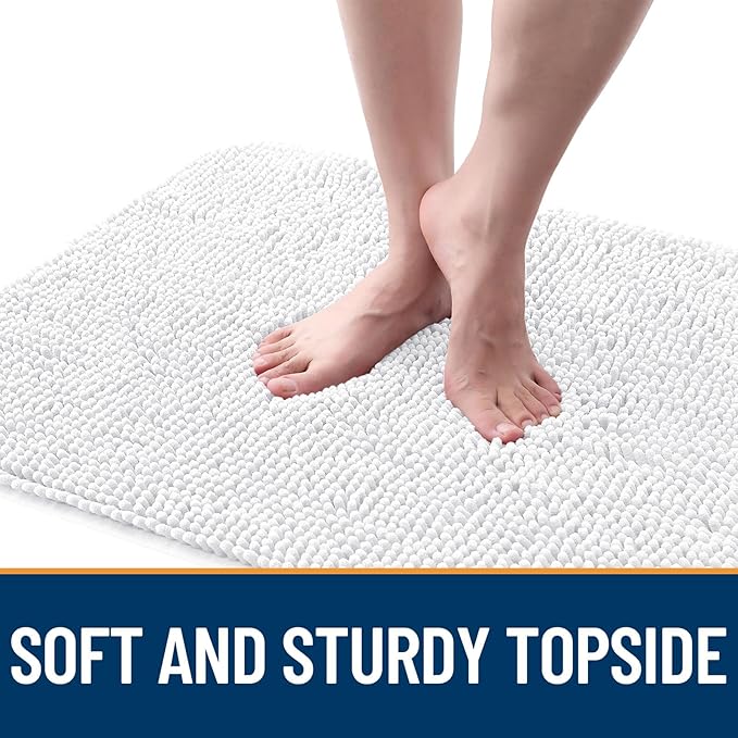 OLANLY Dog Door Mat for Muddy Paws 59x32, Absorbs Moisture and Dirt, Absorbent Non-Slip Washable Doormat, Quick Dry Chenille Mud Mat for Dogs, Entry Indoor Entryway Carpet for Inside Floor, White
