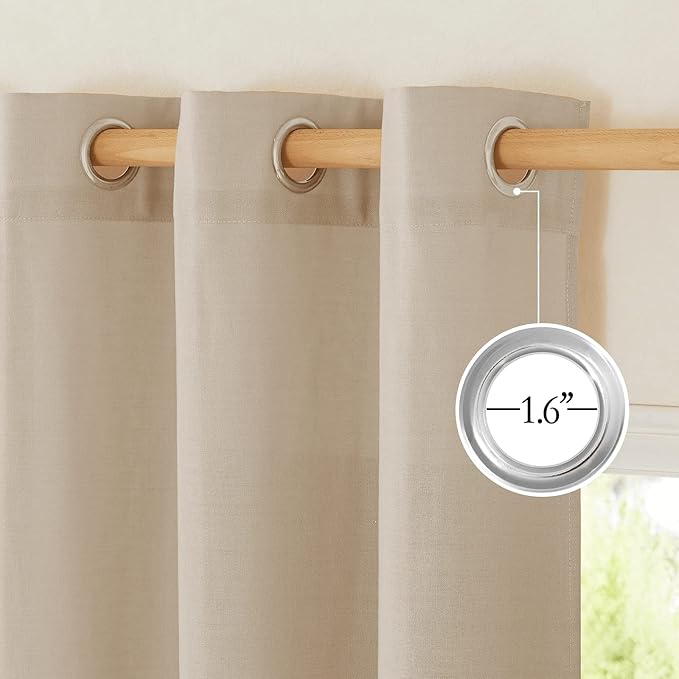 NICETOWN Privacy Light Filtering Linen Curtains & Drapes, Grommet Privacy Added Thick Flax Not See Through Retro Window Treatments for Bedroom/Living Room, Taupe, W55 x L84, 2 Panels