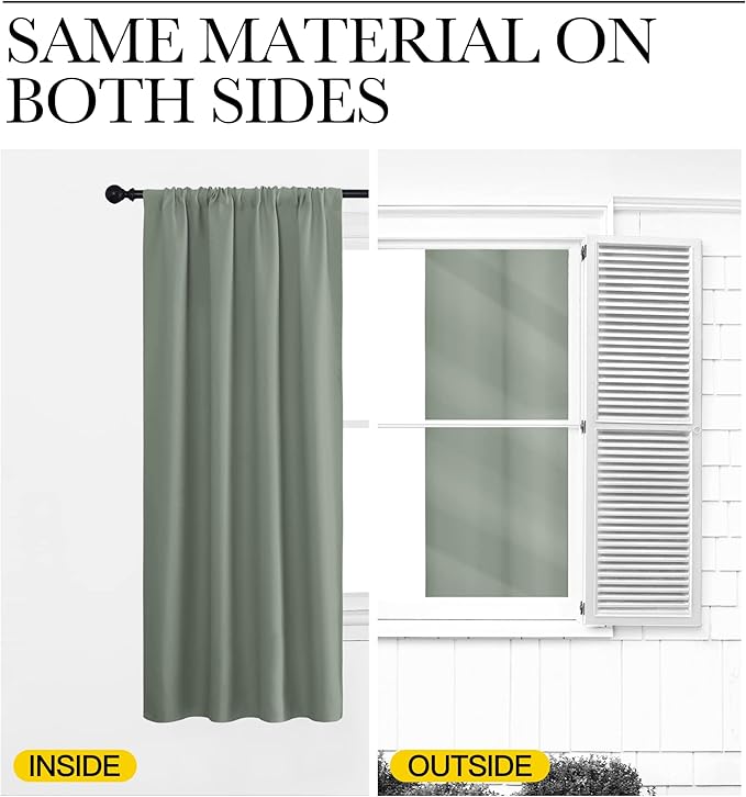 NICETOWN Blackout Curtains for Bedroom, Blackout Curtain Panels, Greyish Green, 1 Pair, 70 by 63-inch, Window Treatment Energy Saving Thermal Insulated Solid Rod Pocket Blackout Drapes/Draperies