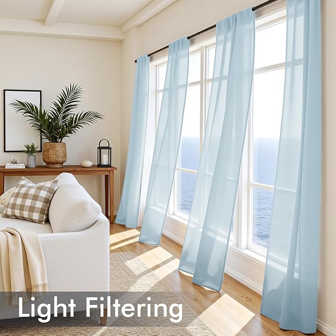 MIULEE Sky Blue Sheer Curtains 72 Inches Long, 4 Panels Set, Light Filtering Rod Pocket Voile Drapes for Living Room and Bedroom, Airy Soft Fabric Window Treatments, 42 x 72 Inches