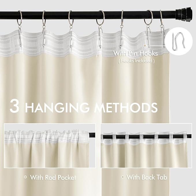 MIULEE Birch Back Tab Blackout Curtains 90 Inches Long 2 Panels Set for Living Room Bedroom Privacy, Rod Pocket/Pinch Pleat Thermal Insulated Room Darkening Pleated Light Blocking Drapes