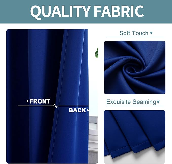 ChrisDowa Small Window Curtains for Kitchen and Bedroom - Grommet Short Thermal Insulated Room Darkening Curtains (2 Panels, Royal Blue, 52 x 36 Inch)