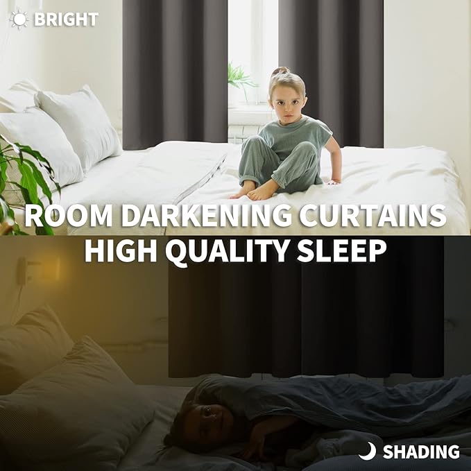 BGment Blackout Curtains for Bedroom - Grommet Thermal Insulated Room Darkening Curtains for Living Room, Set of 2 Panels, Each 46 x 84 Inch, Grey