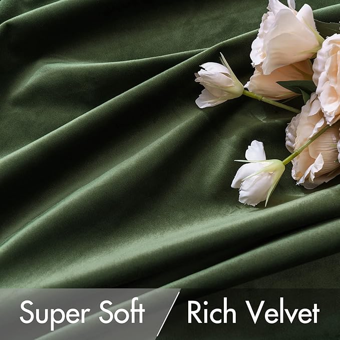 MIULEE Velvet Curtains 132 inches - Luxury Blackout Curtains for Bedroom Living Room Thermal Insulated Super Soft Window Drapes Rod Pocket & Back Tab, Olive Green, W52 x L132 inches, 2 Panels