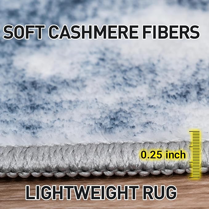5x7 Area Rugs Washable Rug: Modern Abstract Living Room Rug Soft Anti-Skid Thin Carpet Indoor Floor Non-Shedding Carpets for Bedroom Dining Room Farmhouse Nursery Home Office - Blue White
