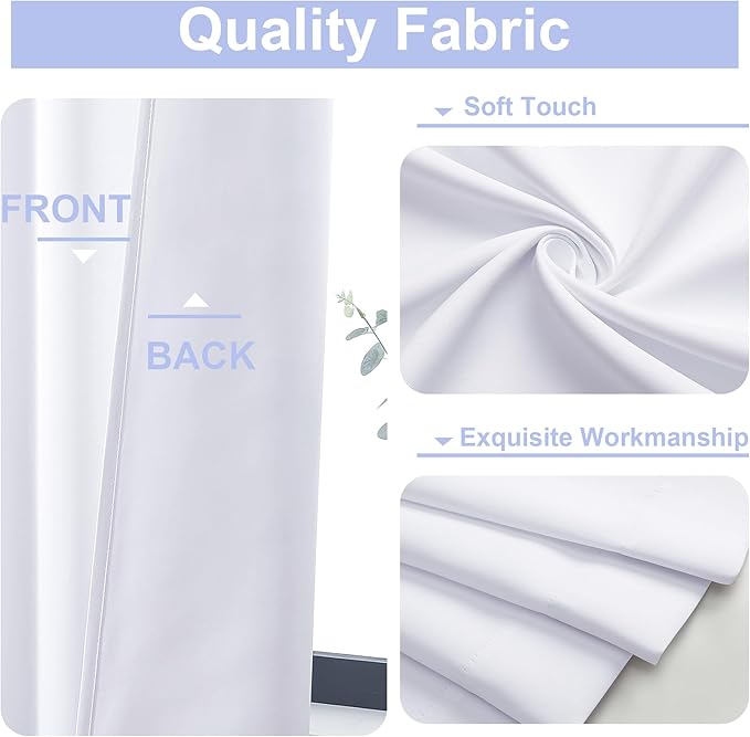 Simplebrand Pure White Light Filtering Curtains for Bedroom 102 Inches Long 2 Panels, Solid Thermal Insulated, Energy Saving Living Room Window Treatment Curtains Light Filtering, W50 x L102 Inch