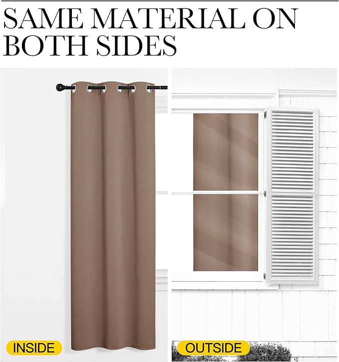 NICETOWN Blackout Window Curtains and Drapes for Kitchen, Window Treatment Thermal Insulated Solid Grommet Blackout Drapery Panels (Set of 2, 34 by 72 inches, Cappuccino)
