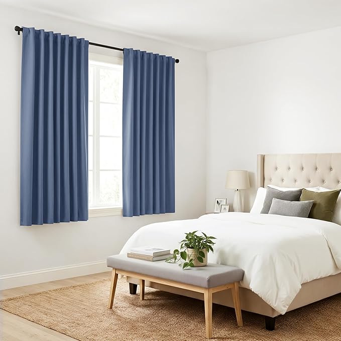Pony Dance Blackout Curtain Panels for Kitchen, Cafe Curtains for Bathroom, Room Darkening Blackout Draperies Window Treatment Tiers, 34x30 Inch, Blue Haze, 2 Panels