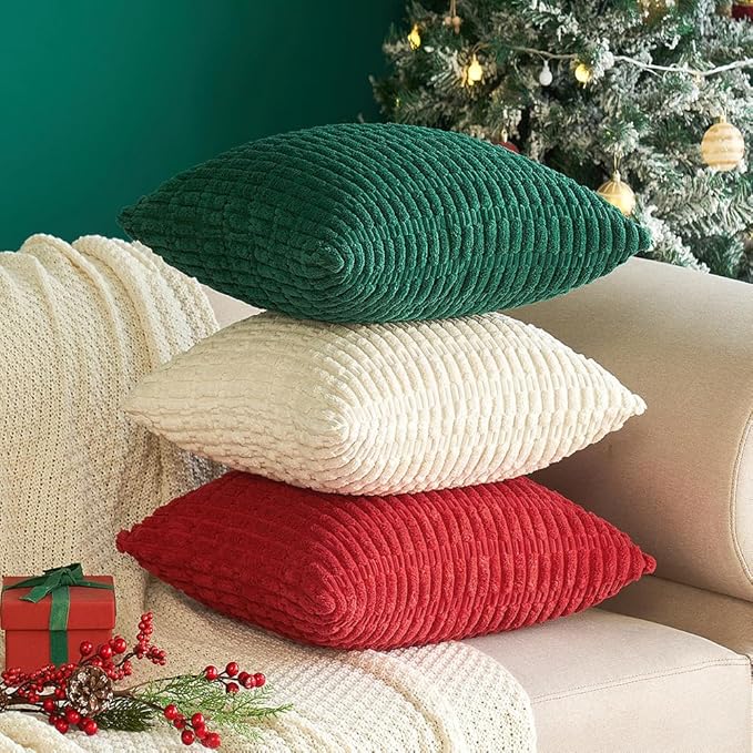 MIULEE Pack of 2 Corduroy Decorative Throw Pillow Covers 16x16 Inch Soft Boho Striped Pillow Covers Modern Farmhouse Home Decor for Sofa Living Room Couch Bed Cream White