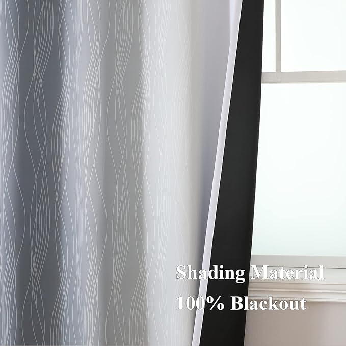 Estelar Textiler Grey and Greyish White Gradient Blackout Curtains 102 Inches Long for Bedroom, Thermal Insulated Full Room Darkening Ombre Gray Grommet Drapes for Living Room, 52Wx102L, 2 Panels