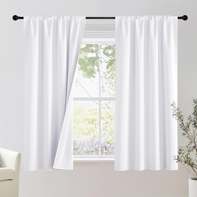 NICETOWN Bedroom 100% Blackout Curtains, 2 Panels, 42 by 48, Snow White, Window Treatment Rod Pocket Curtains/Drapes for Bedroom