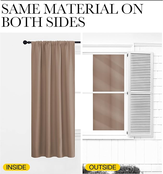 NICETOWN Kids Blackout Curtain Panels - Window Treatment Thermal Insulated Solid Rod Pocket Blackout Drapes for Bedroom (Cappuccino, Set of 2, 70 by 63 Inch)
