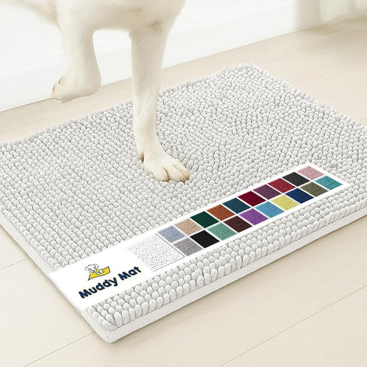 Muddy Mat® | Super Absorbent Door Mat Indoor, Microfiber Quick Dry Chenille Entryway Rug, Non-Slip Front Door Mat, Indoor Mats for Entryway, Machine Washable Pet Rug, White 35"x24"