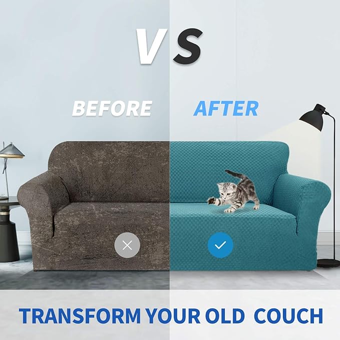ZNSAYOTX 1 Piece Jacquard Couch Covers for 2 Cushion Couch High Stretch Loveseat Slipcover for Pets Dogs Anti Slip Love Seat Sofa Slipcover Furniture Protector (Loveseat, Peacock Blue)