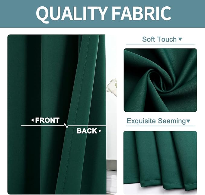ChrisDowa Small Window Curtains 50 inches Long for Bedroom - Grommet Short Thermal Insulated Room Darkening Curtains for Kitchen (2 Panels, Forest Green, 29 x 50 Inch)