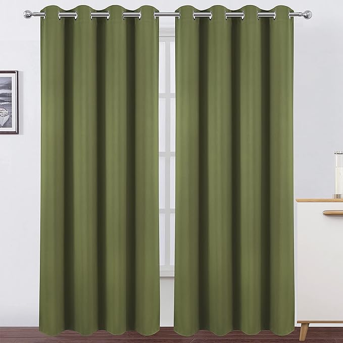 LEMOMO Olive Green Blackout Curtains/52 x 84 Inch Long/Set of 2 Curtain Panels/Thermal Insulated Room Darkening Curtains for Bedroom