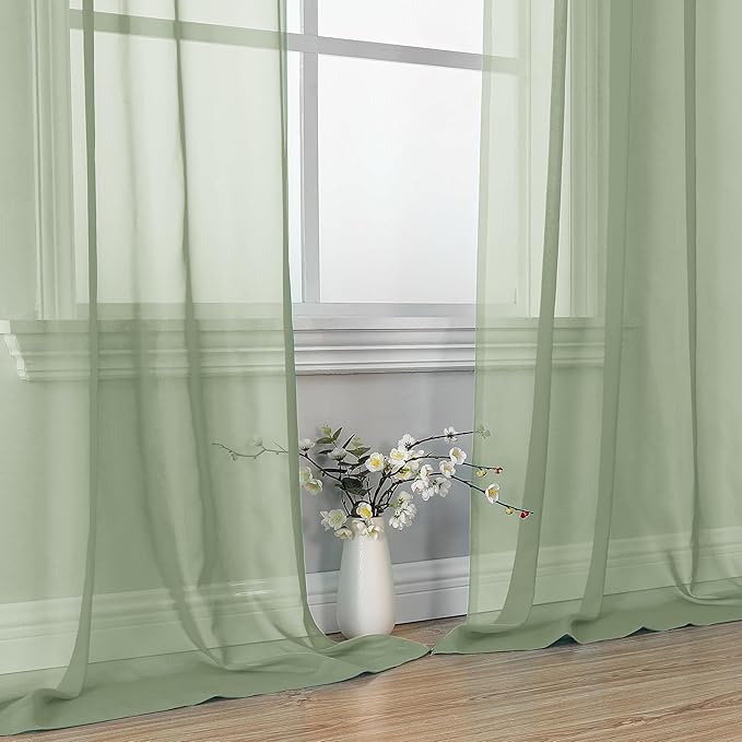 OVZME Bedroom Curtains 2 Panel Sets 84" Inch Length - Transparent Light Weight Soft Window Treatment Panels for Study Room/Living Room/Guest Room, Sage Green, Per Panel W42 X L84 inches