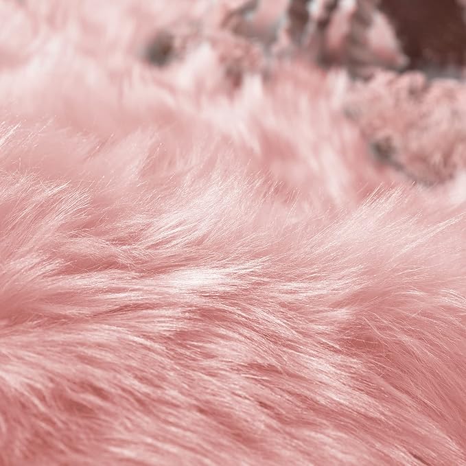 Goolela Pink Faux Sheepskin Fur Rug 4x6 Fluffy Fuzzy Furry Area Rug for Girls Bedroom Dorm Light Pink Shag Carpet for Playroom Washable Sheepskin