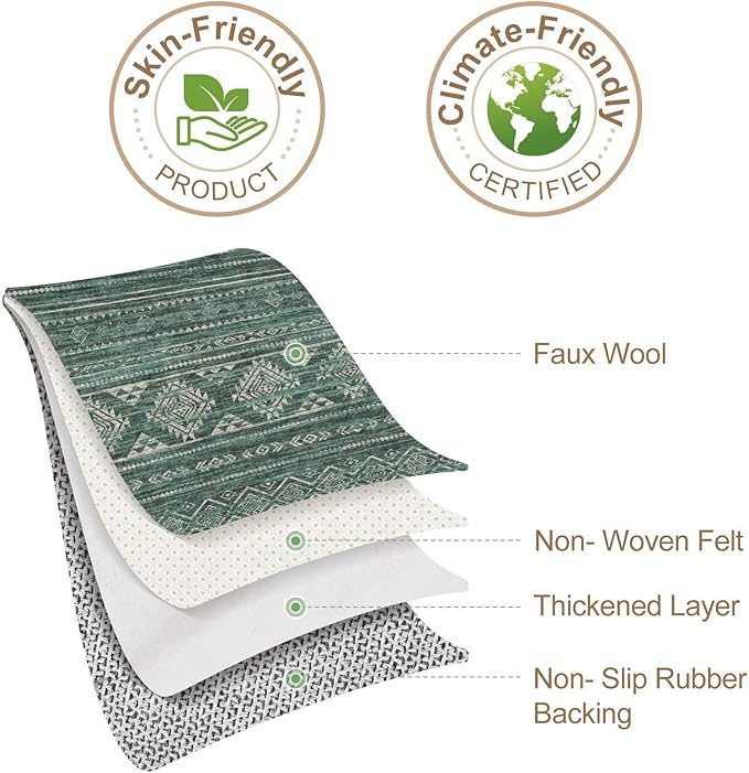 Nakagishi 6x9 Area Rugs Living Room: Washable Boho Large Neutral Soft Farmhouse Rug Stain Resistant Modern Indoor Floor Non-Slip Carpet for Bedroom Nursery Kids Playroom Office Dining Room Dorm- Green
