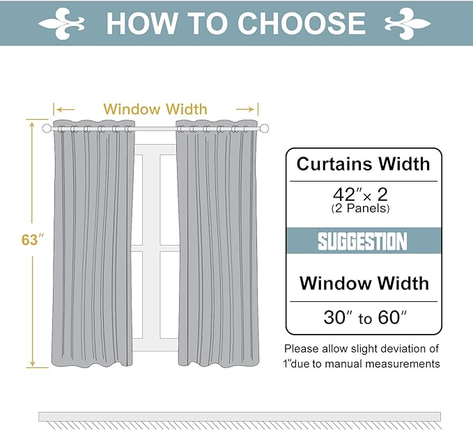 ChrisDowa 100% Blackout Curtains for Bedroom with Black Liner, 2 Thick Layers Total Blackout Thermal Insulated Grommet Window Curtains 2 Panels Set (Greyish White, 42 x 63 Inch)