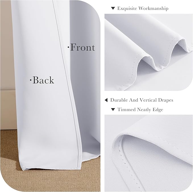 PONY DANCE Window Curtains Drapes - White Panels Short Drapes Back Tab/Rod Pocket Window Treatments Curtain Blinds Home Decoration for Kitchen Bedroom, W 42 by L 30 inch, Pure White, 2 PCs