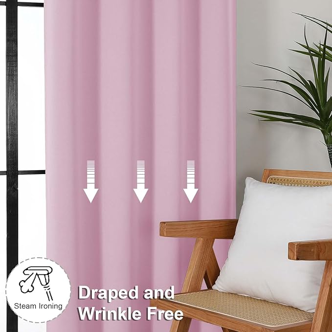 Simplebrand Ava Pink Blackout Curtains for Bedroom 96 Inches Long 2 Panels, Solid Thermal Insulated, Energy Saving Nursery Window Treatment Curtains Blackout Drapes, W50 x L96 Inch, Pink