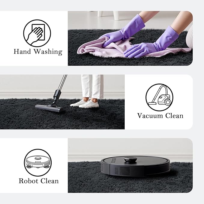 Rugs for Living Room 5x8, Alfombras para Salas Shag Large Plush Soft Area Rug, Shaggy Carpets for Bedroom, Kids Boys Girls Home Decor Aesthetic(Black, 5 x 8 Feet)