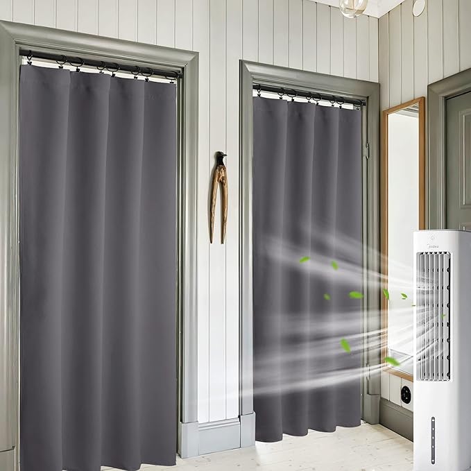 RYB HOME 2 Panels Blackout Doorway Curtains, Thermal Insulated Privacy Rod Pocket Easy Installation Drapes for Living Room Bedroom Dining Room, Width 34 by Length 80, Grey