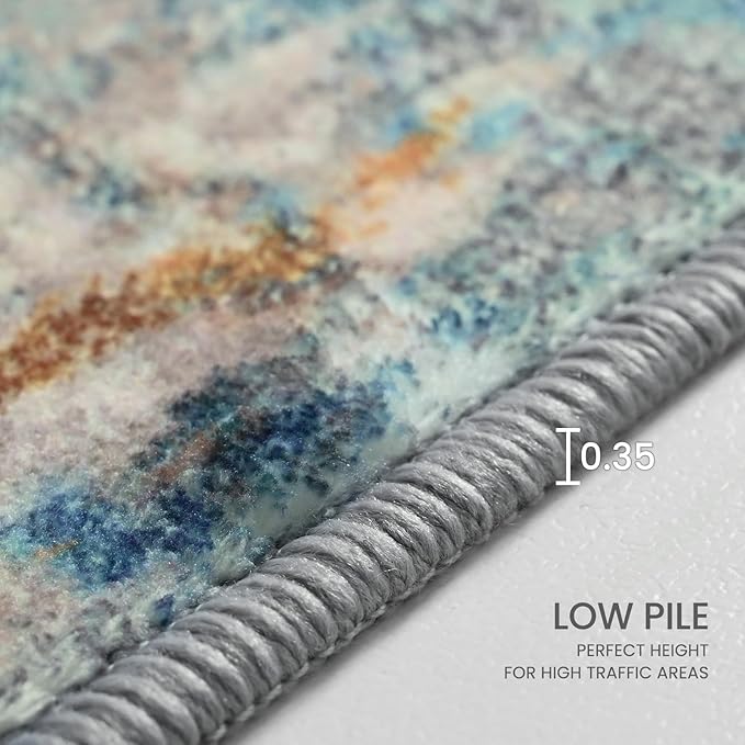 Ompaa Living Room Rug 5x7 Blue Area Rug Machine Washable Boho Rug Non Slip Abstract Vintage Indoor Large Rugs for Bedroom, Classroom, College Dorm, Farmhouse, Dining Room, Kids Playroom