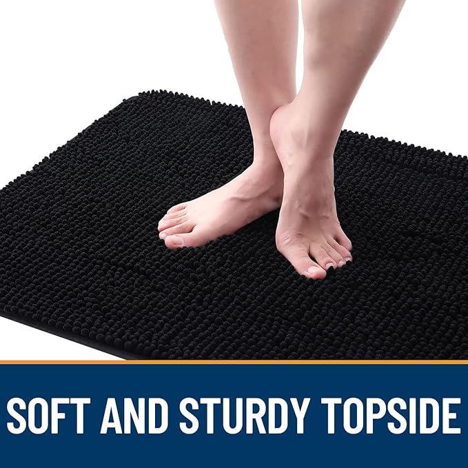 OLANLY Dog Door Mat for Muddy Paws 40x24, Absorbs Moisture and Dirt, Absorbent Non-Slip Washable Doormat, Quick Dry Chenille Mud Mat for Dogs, Entry Indoor Entryway Carpet for Inside Floor, Black