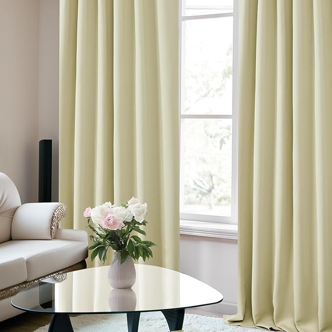 Deconovo Blackout Curtains, Thermal Insulated, W52 x L95 2 Panels, Back Tab, Machine Washable, Room-Darkening Drapes for Bedroom/Living Room Beige