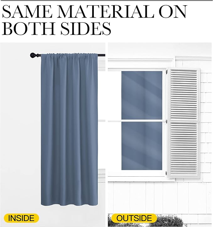 NICETOWN Blackout Curtains Window Draperies - Window Treatment Thermal Insulated Solid Room Darkening Drapes for Bedroom (Stone Blue, Set of 2 Panels, 52 by 95 inches Long)