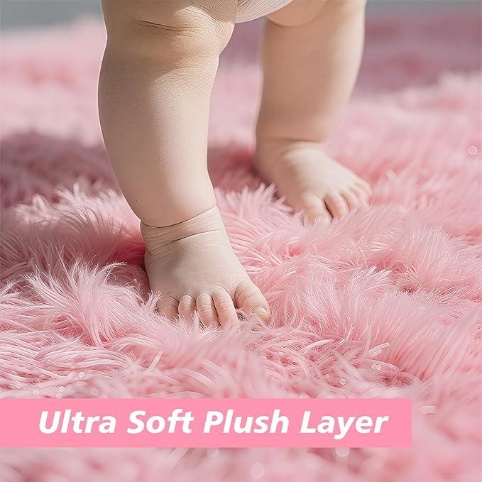 2x3 Fluffy Area Rugs for Bedroom Living Room,Small Soft Shag Fuzzy Rug Non-Shedding Indoor Plush Carpet for Kids Bedroom Nursery Dorm Home Decor,Pink