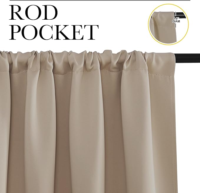 NICETOWN Blackout Curtains for Living Curtains, Taupe, 2 Panels, 52 by 95, Room Darkening Window Curtain Panels, Easy-Care Solid Thermal Insulated Draperies/Drapes for Daughter Room
