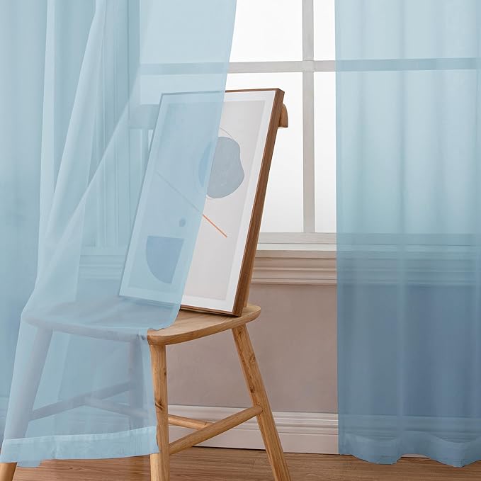 Simplebrand Sky Blue Sheer Curtains 84 Inches Long, Light Filtering Rod Pocket Solid Color Window Sheer Curtain Panels, Elegant Curtains & Drapes for Living Room, Bedroom 2 Panels (42" W x 84" L)