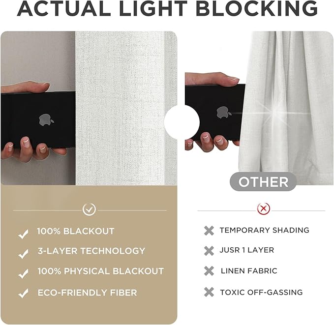 Joydeco Blackout Curtains for Bedroom - 100% Light Blocking 2 Panels Set White Drapes 37" W x 84" L, Thermal Insulated Room Darkening Curtains, Linen Textured for Living Room, Rod Pocket & Back Tabs