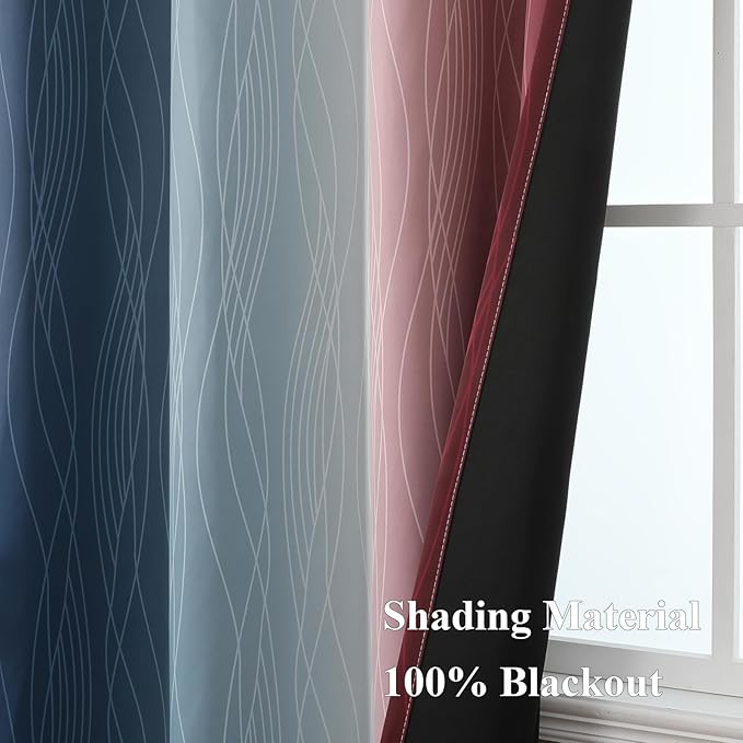 Estelar Textiler Navy Blue and Burgundy Red Ombre Blackout Curtains & Drapes for Living Room, Thermal Insulated Grommet Energy Saving Window Gradient Curtains for Bedroom, 52Wx108L, 2 Panels