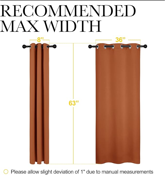 NICETOWN Bedroom Curtains 63 inches Long, Privacy and Thermal Insulated Blackout Drapes for Windows (Burnt Orange, 1 Pair, 42 x 63 inches)