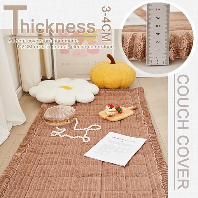 Couch Cover for Dogs Washable, Fuzzy Pet Couch Covers for 3 Cushion Sofa Pet Friendly, Non Slip Sofa Cover (Dark Brown, 27.6" x 27.6"/70 x 70cm 2 PCS)